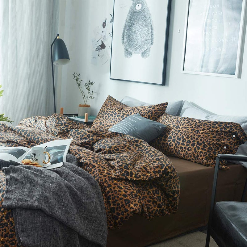 mixinni Leopard Print Duvet Cover King Size Long Staple Cotton Bedding Set with Zipper Closure Ties, Perfect for Man and Woman, Ultra Soft and Easy Care (3pcs, King Size) - Image 3